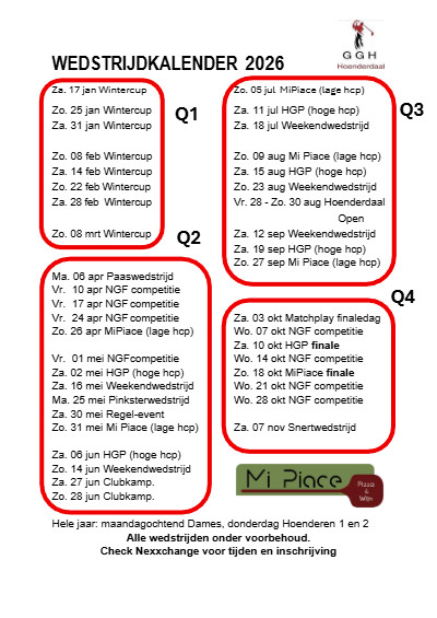 hoenderdaal Wedstrijdkalender 2026